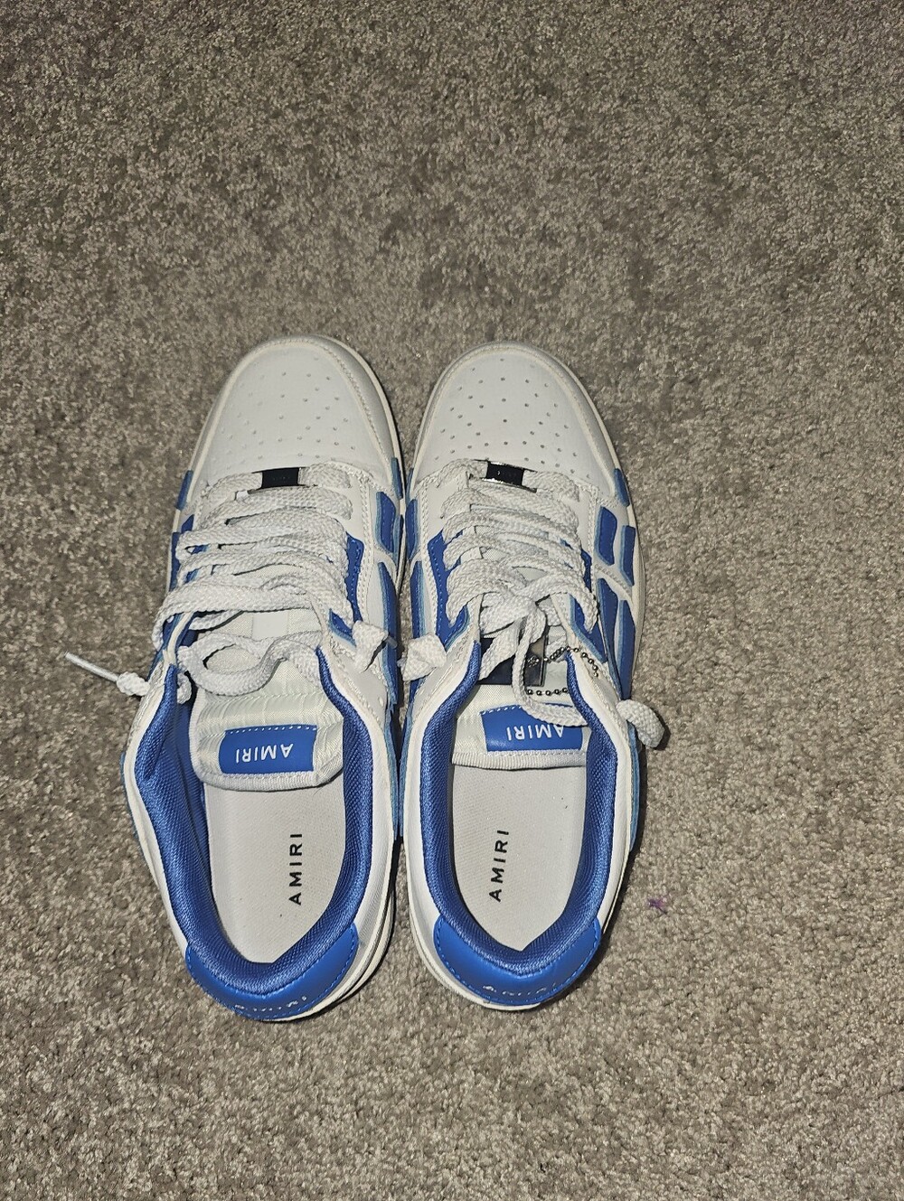 AMIRI White and Blue Leather Low-Top Sneakers